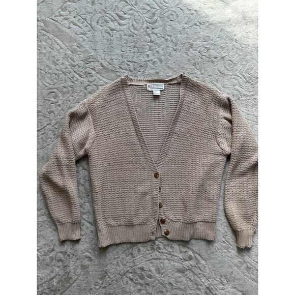 Vintage Taupe Knit Button-Up Cardigan Women’s Medium – Oversized Slouchy Sweater - Picture 3 of 9